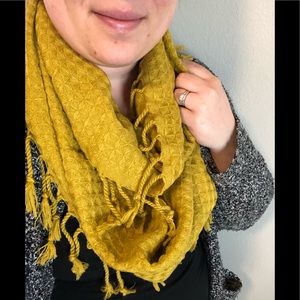 Mustard yellow infinity scarf with fringe